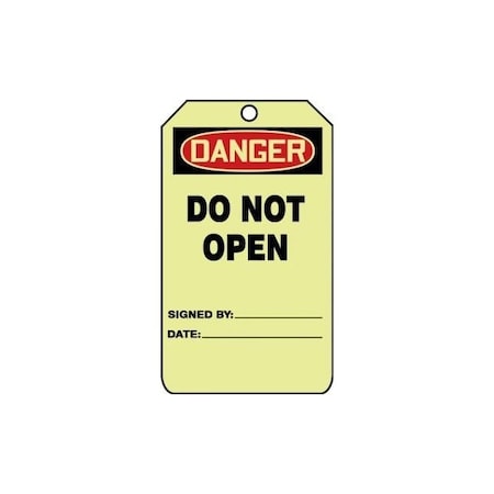 Accuform Safety Tags, DANGER DO NOT OPEN, 5inx 3in, Glow Plastic, 10PK TAW119